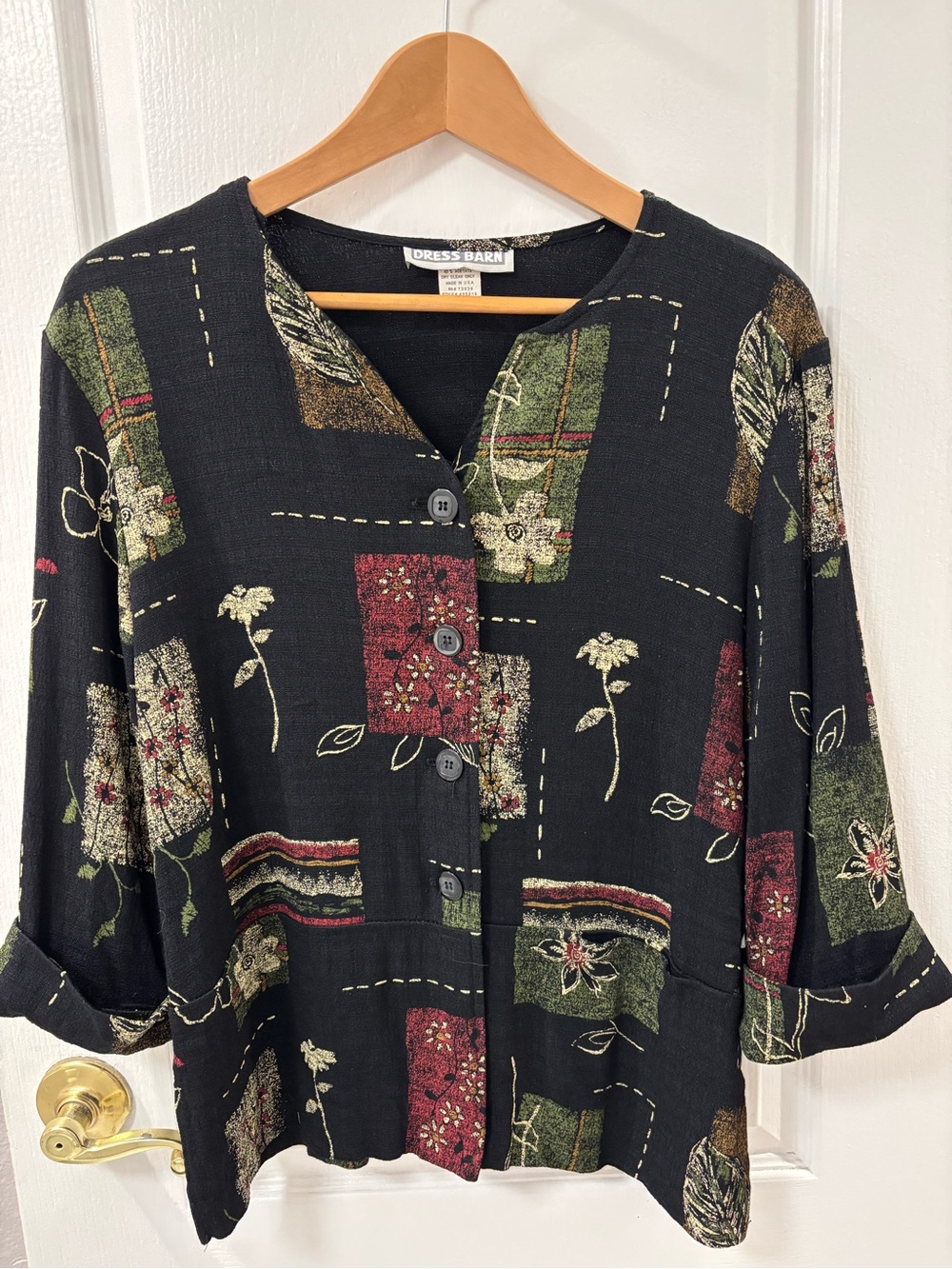 Vintage Dress Barn Black Floral Botanical Patchwork-Look Jacket